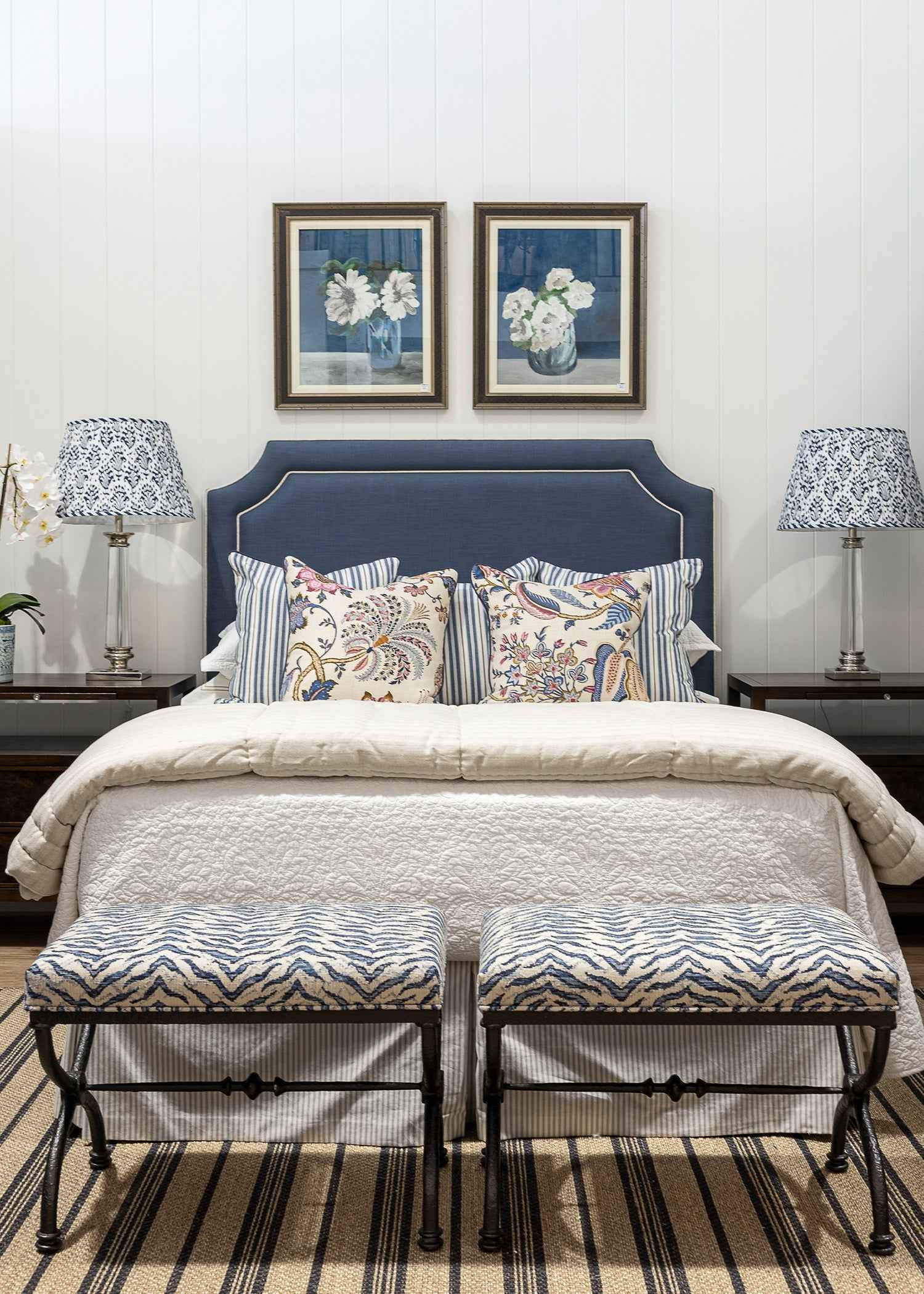 Darcy Bedhead - Coastal Blue With Piping Detail