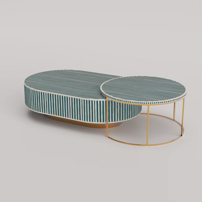 Jordan Waterfall Nesting Coffee Table – Bone Inlay Handcrafted Set by Hansa Handicrafts