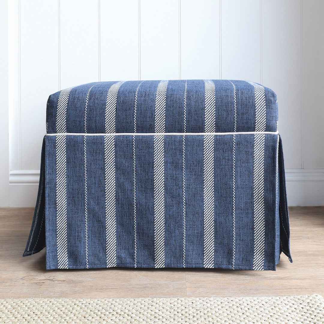 Navy Striped Ottoman With Contrast Piping