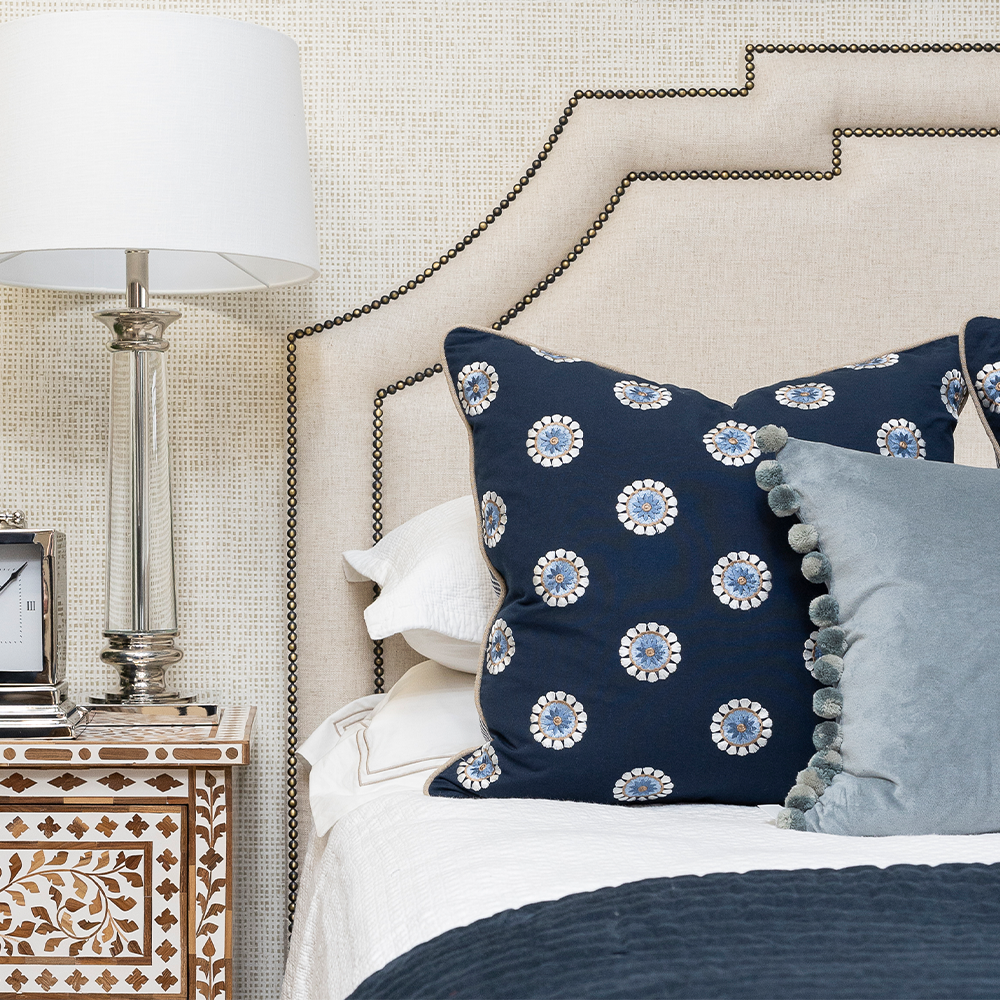 Dixon Bedhead - Oatmeal with stud detailing