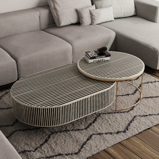 Jordan Waterfall Nesting Coffee Table – Bone Inlay Handcrafted Set by Hansa Handicrafts