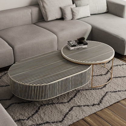 Jordan Waterfall Nesting Coffee Table – Bone Inlay Handcrafted Set by Hansa Handicrafts