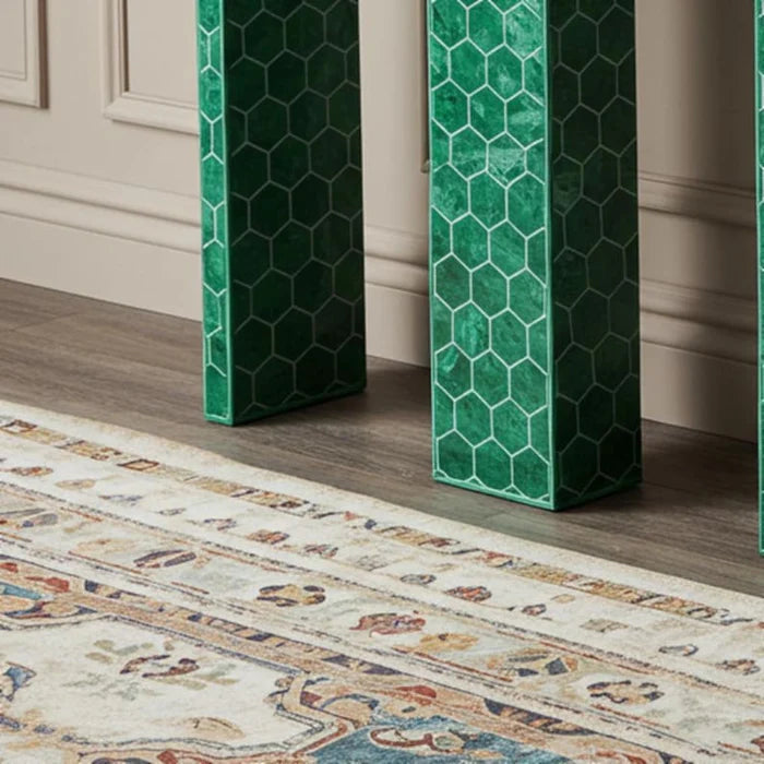 Green Bone Inlay Emera Console Table – Honeycomb Geometric Pattern | Luxury Handmade Furniture by Hansa Handicrafts - Hansa Handicraft