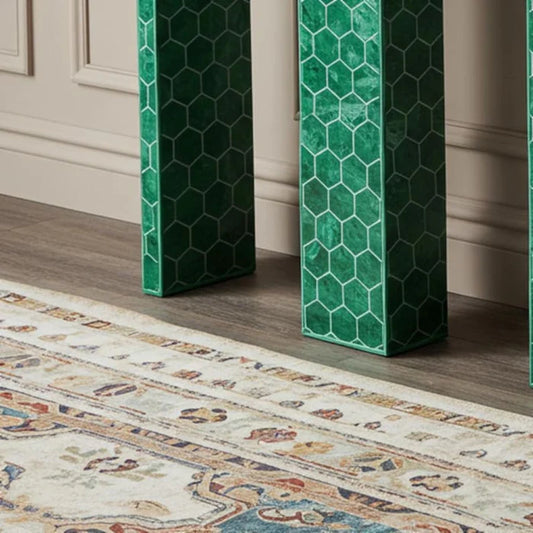 Green Bone Inlay Emera Console Table – Honeycomb Geometric Pattern | Luxury Handmade Furniture by Hansa Handicrafts - Hansa Handicraft