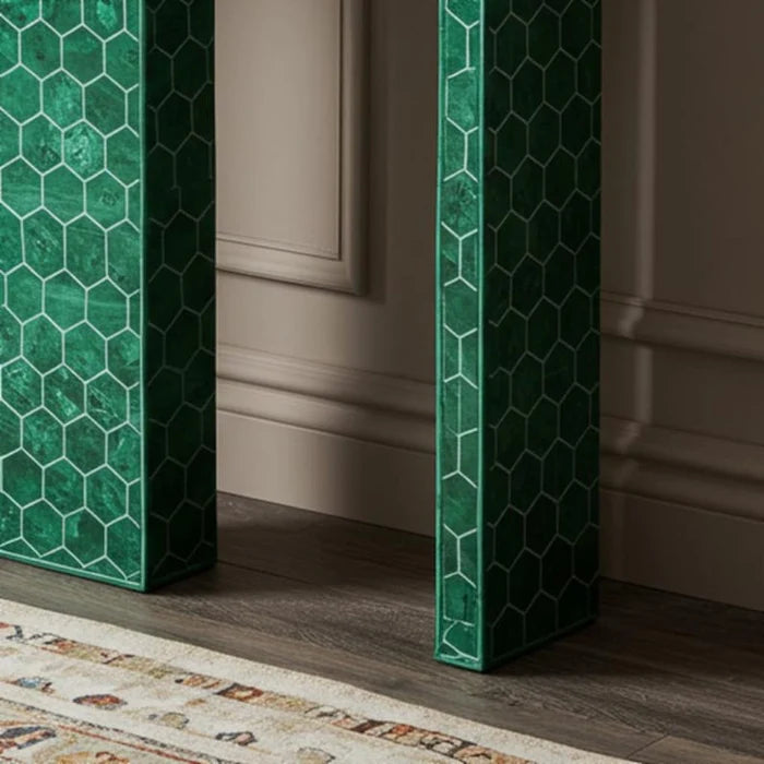 Green Bone Inlay Emera Console Table – Honeycomb Geometric Pattern | Luxury Handmade Furniture by Hansa Handicrafts - Hansa Handicraft