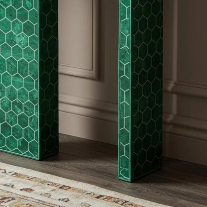 Green Bone Inlay Emera Console Table – Honeycomb Geometric Pattern | Luxury Handmade Furniture by Hansa Handicrafts - Hansa Handicraft