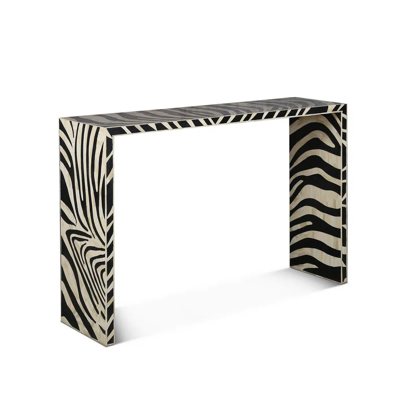 Handmade Bone Inlay Console Table Black and White Zebra Design | Unique Exotic Design for Entryway, Living Room, and Dining Room Decor