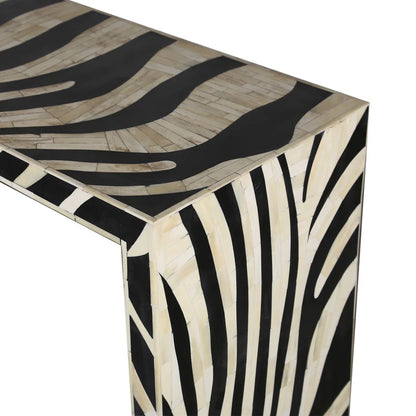 Handmade Bone Inlay Console Table Black and White Zebra Design | Unique Exotic Design for Entryway, Living Room, and Dining Room Decor