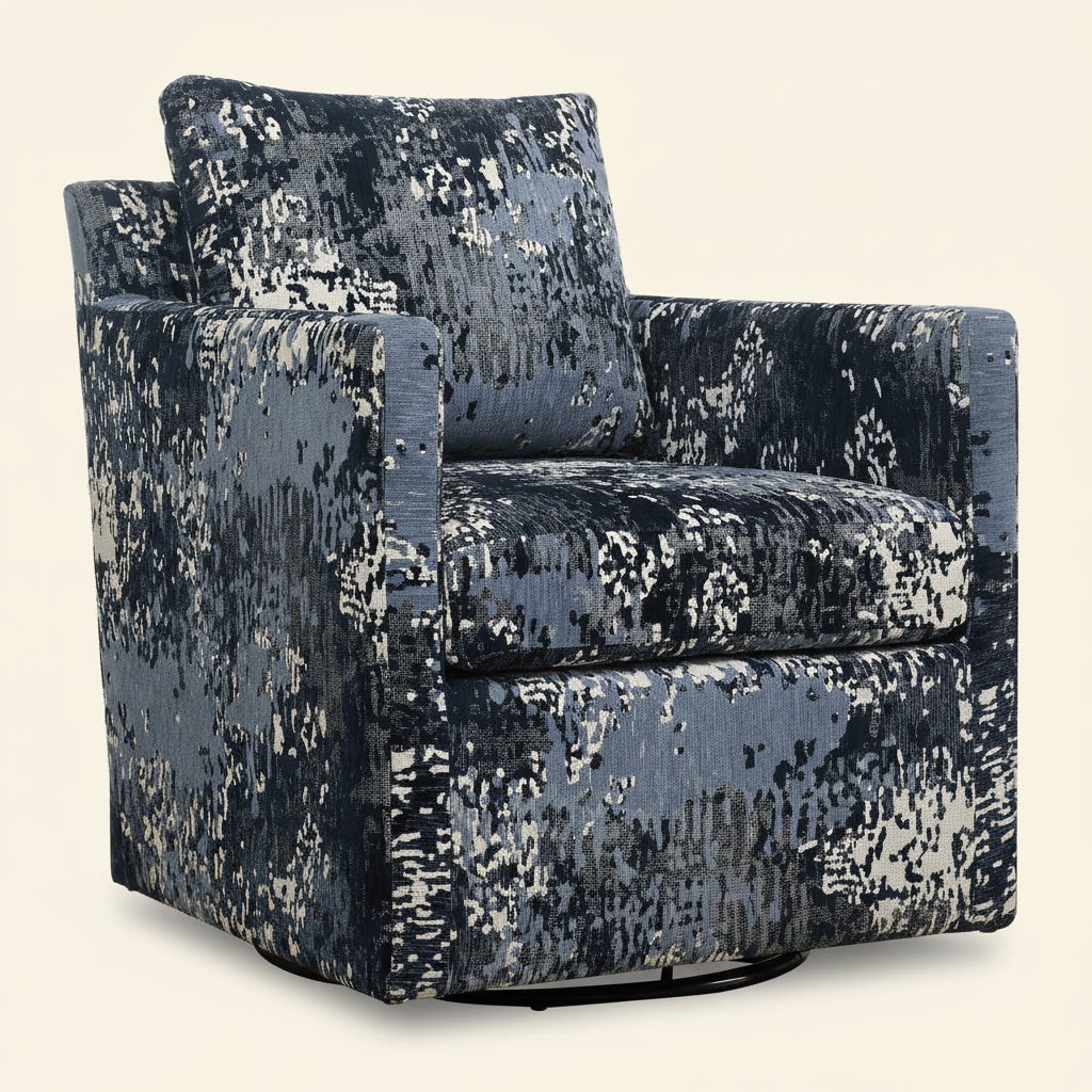 ABSTRACT INDIGO TEXTURED VELVET SWIVEL CHAIR
