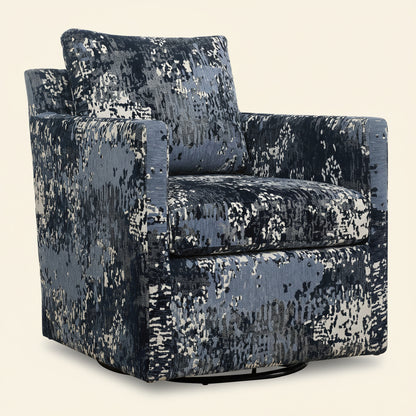 ABSTRACT INDIGO TEXTURED VELVET SWIVEL CHAIR
