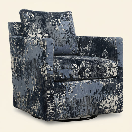 ABSTRACT INDIGO TEXTURED VELVET SWIVEL CHAIR