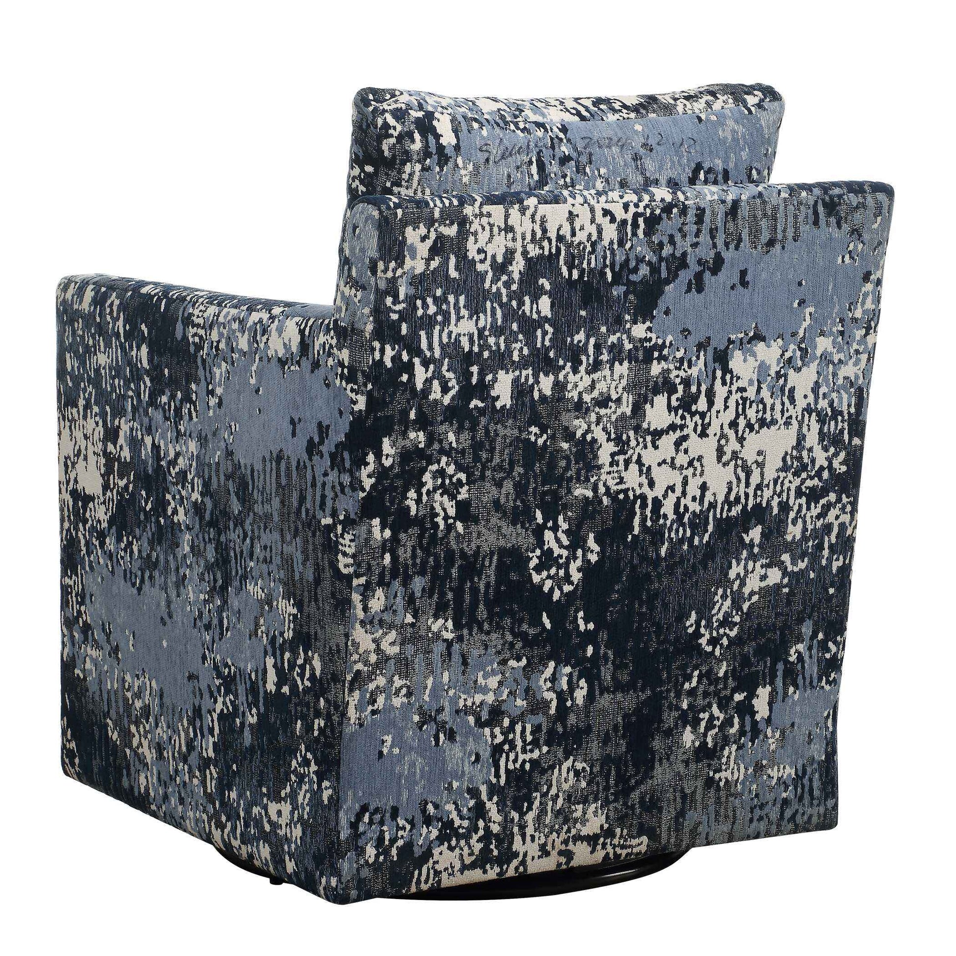 ABSTRACT INDIGO TEXTURED VELVET SWIVEL CHAIR