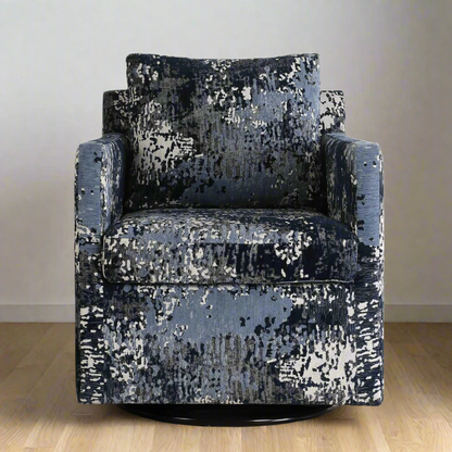 ABSTRACT INDIGO TEXTURED VELVET SWIVEL CHAIR