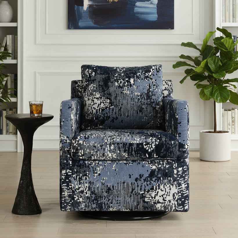 ABSTRACT INDIGO TEXTURED VELVET SWIVEL CHAIR