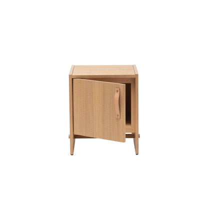ELIO (BED)SIDE TABLE | 1-DOOR | LEATHER HANDLE | NATURAL