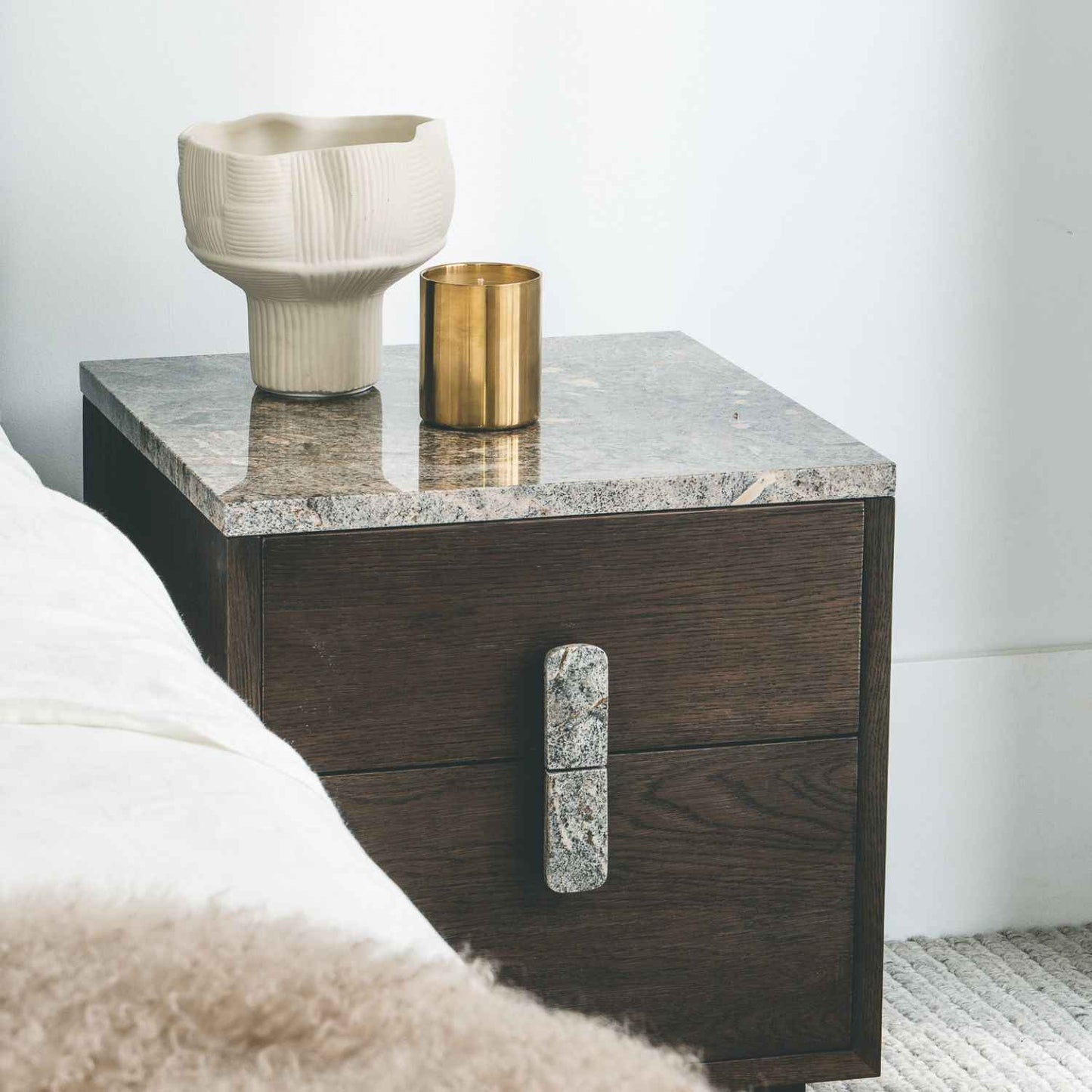 TODD (BED)SIDE TABLE | 2-DRAWERS | OAK + MARBLE