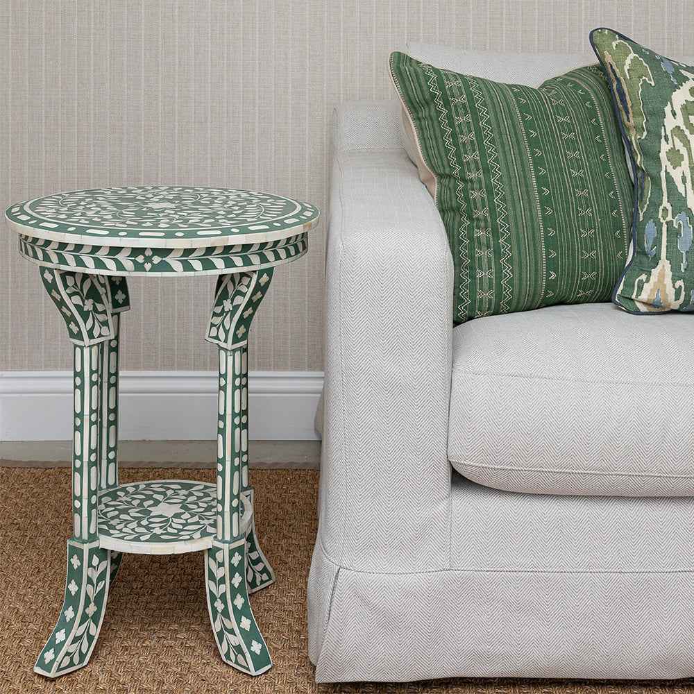 Dark Green Bone Inlay Side Table
