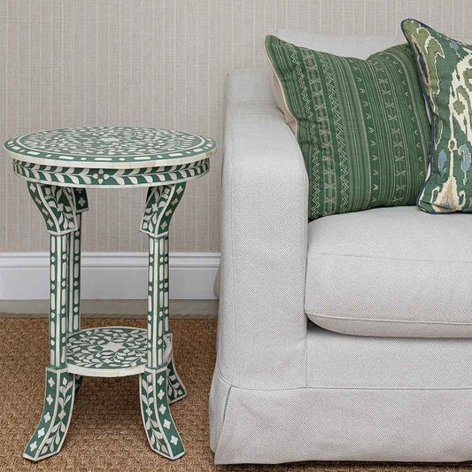 Dark Green Bone Inlay Side Table