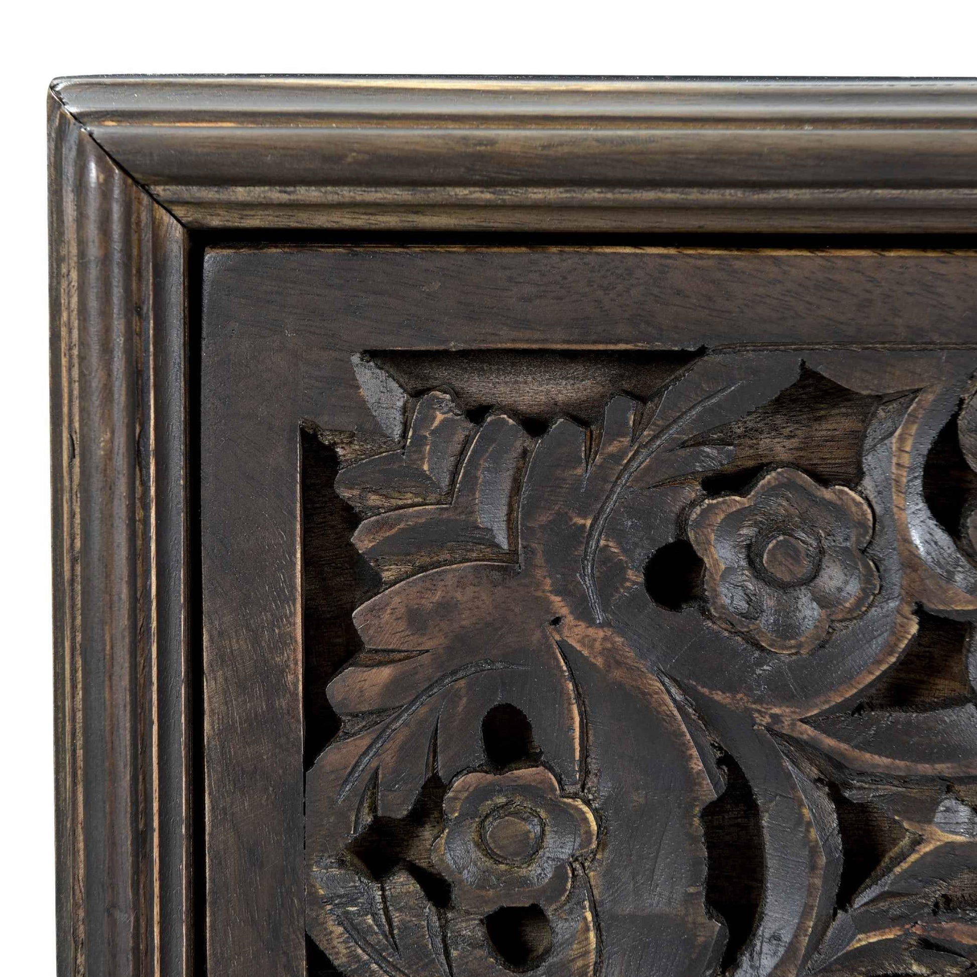 HAVELI FLORAL MOTIF CARVED WOOD NIGHTSTAND