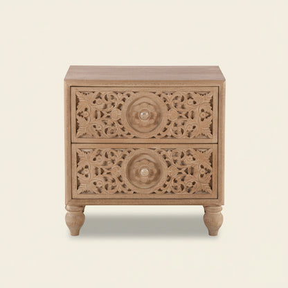 HAVELI FLORAL MOTIF CARVED WOOD NIGHTSTAND
