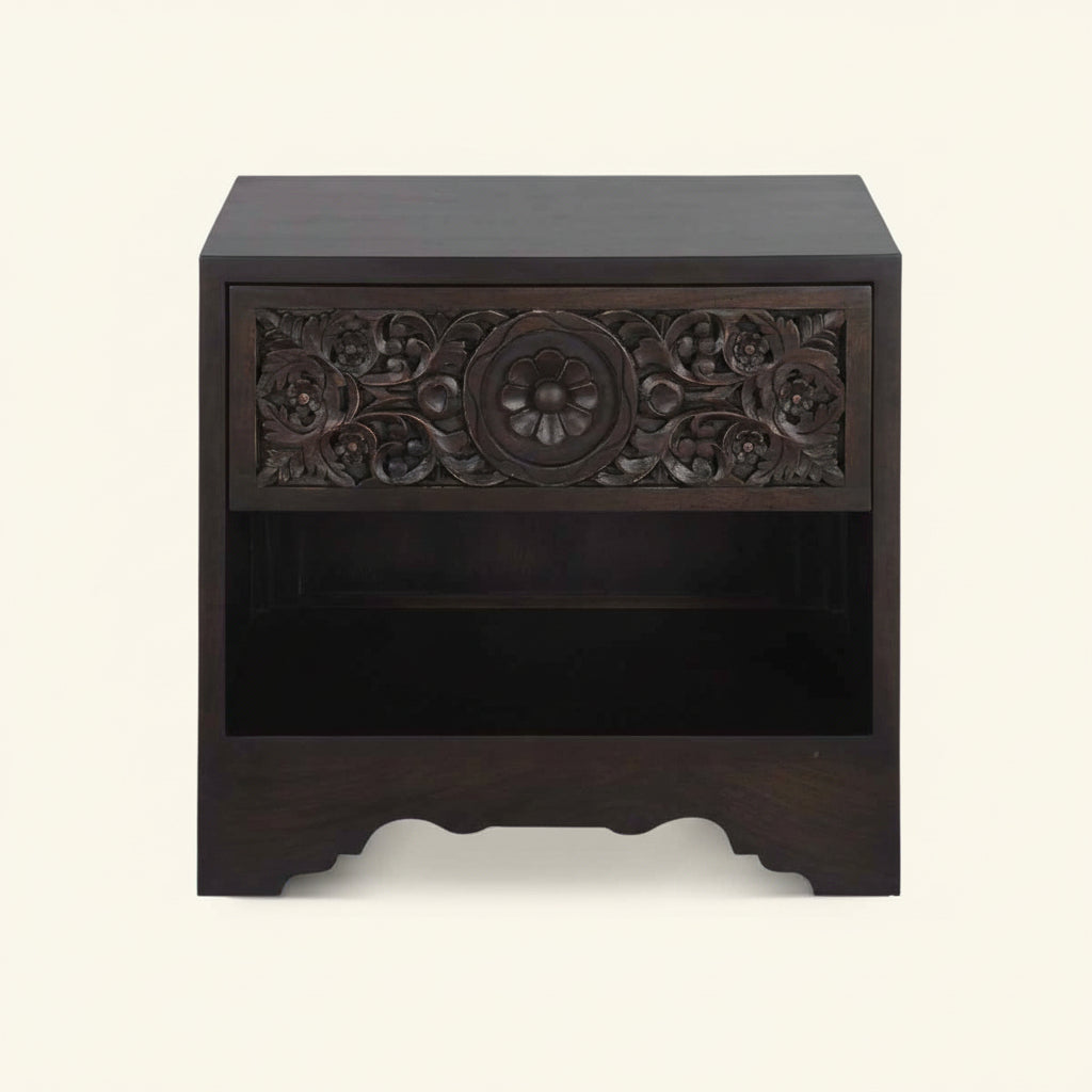 HAVELI 1-DRAWER CARVED WOOD NIGHTSTAND