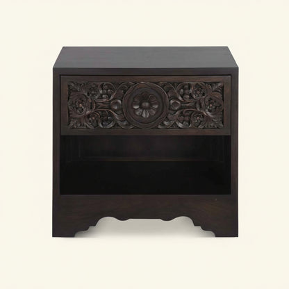 HAVELI 1-DRAWER CARVED WOOD NIGHTSTAND