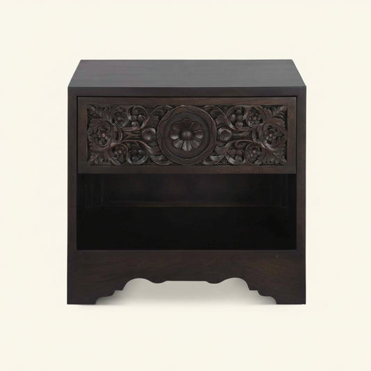HAVELI 1-DRAWER CARVED WOOD NIGHTSTAND