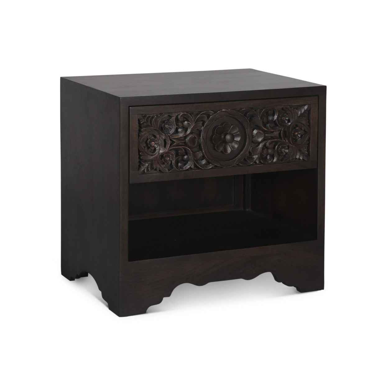 HAVELI 1-DRAWER CARVED WOOD NIGHTSTAND