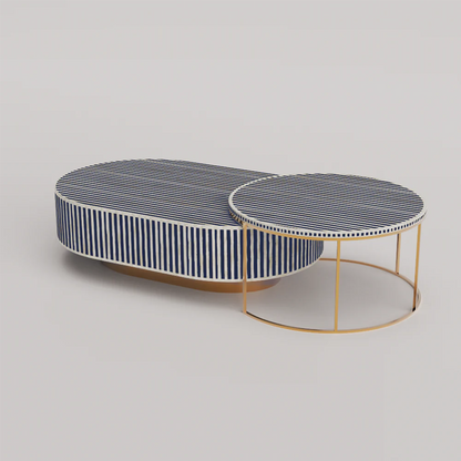 Jordan Waterfall Nesting Coffee Table – Bone Inlay Handcrafted Set by Hansa Handicrafts