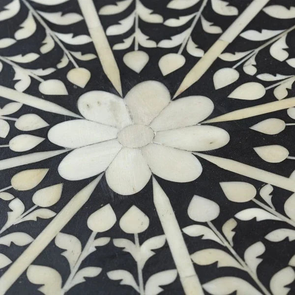 Bone Inlay Black Floral Round Dining Table- Hansa Handicraft