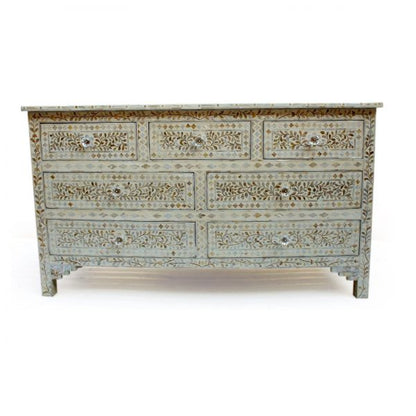 Mother of Pearl Chest of 7 Drawer, Mother of Pearl Inlay Floral Design Pattern