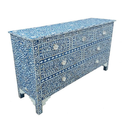 Mother of Pearl Chest of 7 Drawer, Mother of Pearl Inlay Floral Design Pattern