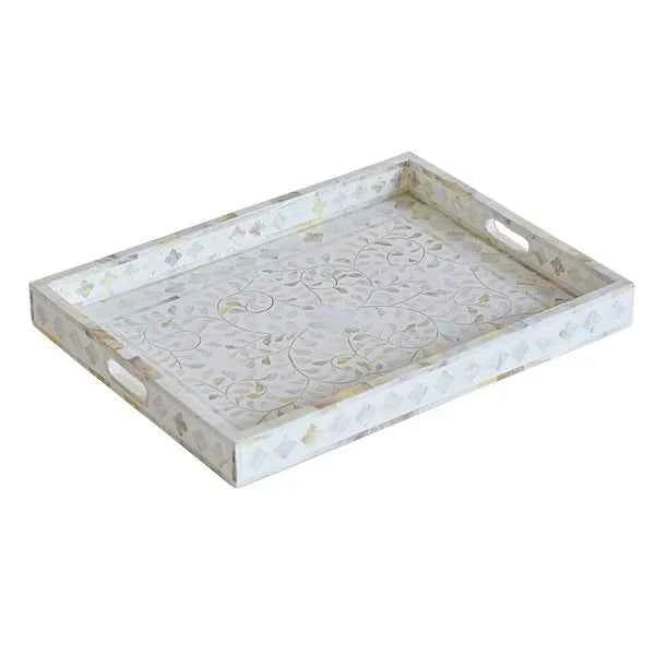 Mother of pearl inlay Rectangle serving tray White