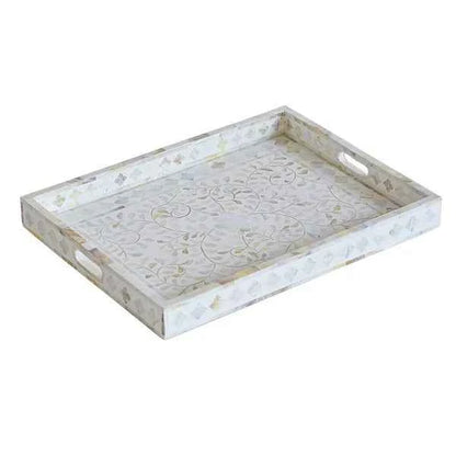 Mother of pearl inlay Rectangle serving tray White