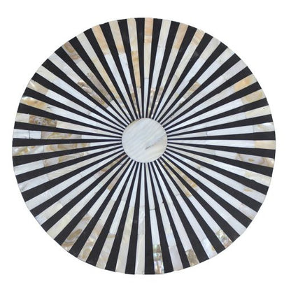 Mother of Pearl Round Drum Side Table Black Stripe Pattern, Mother of Pearl Wooden Stool Modern Pattern End table / Side table Furniture