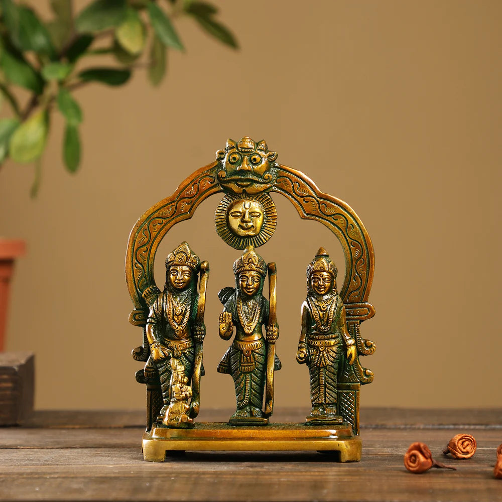 ARTVARKO Ram Darbar Brass Murti Lord Rama Laxman Sita & Hanuman Religious Idol Sculpture Set for Home Office Temple Puja Décor 11 Inch