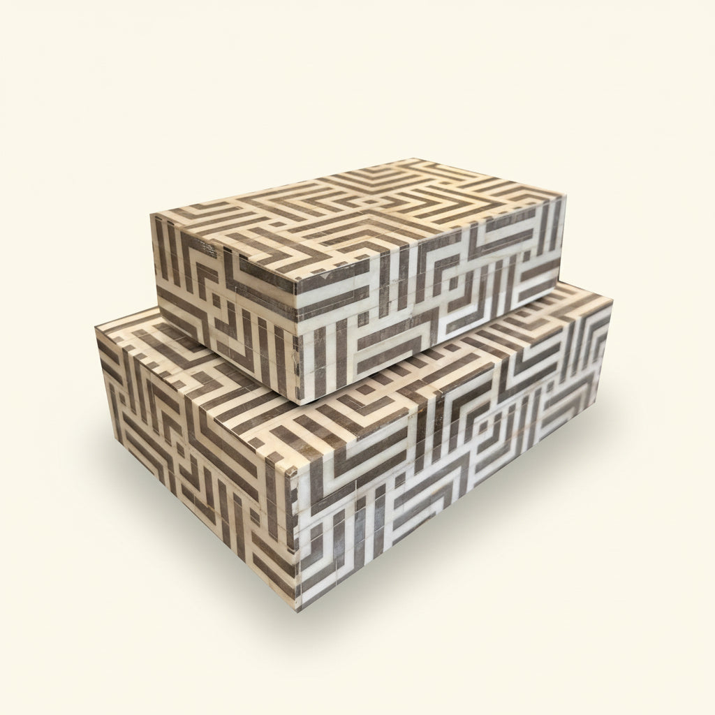 Etched Square Bone Box