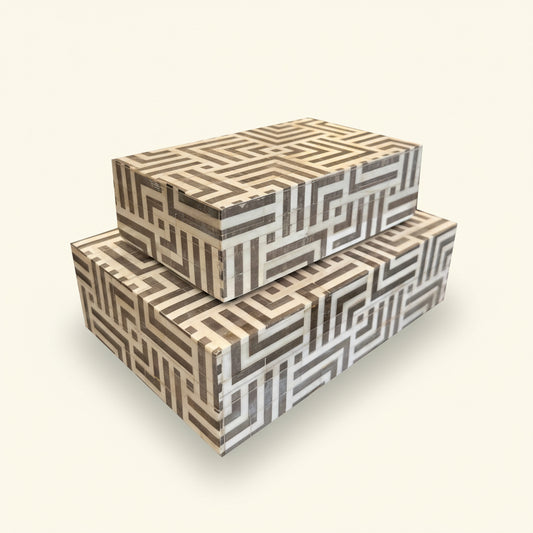 Etched Square Bone Box