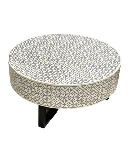 Bone Inlay Round Coffee Table for Home Geometric Pattern Centre Table by Hansa Handicraft