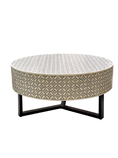 Bone Inlay Round Coffee Table for Home Geometric Pattern Centre Table by Hansa Handicraft