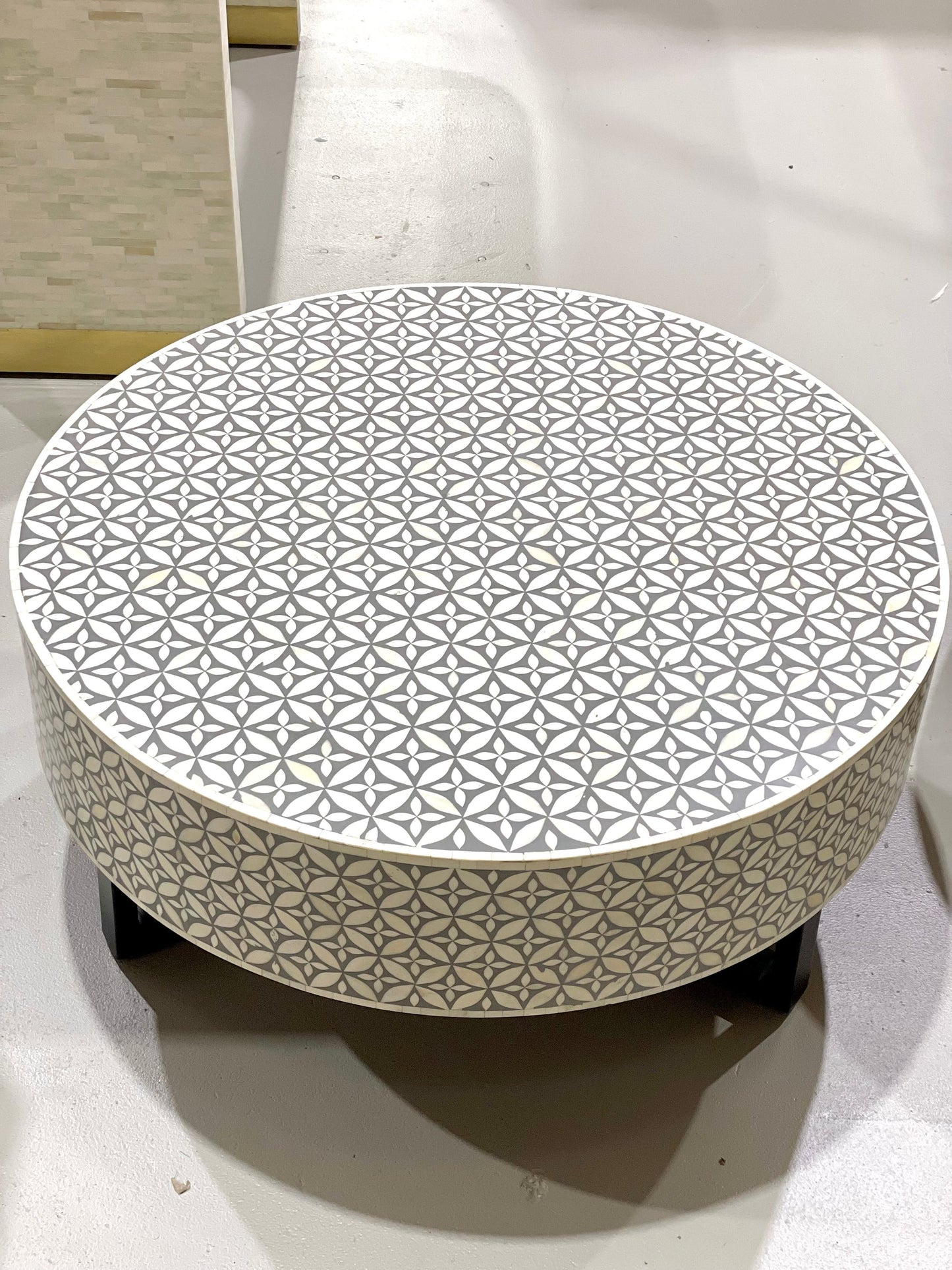 Bone Inlay Round Coffee Table for Home Geometric Pattern Centre Table by Hansa Handicraft