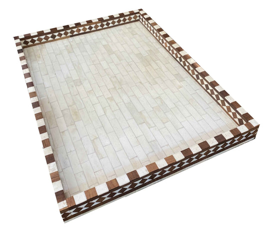 Rectangle White Bone & Wood Inlay Tray