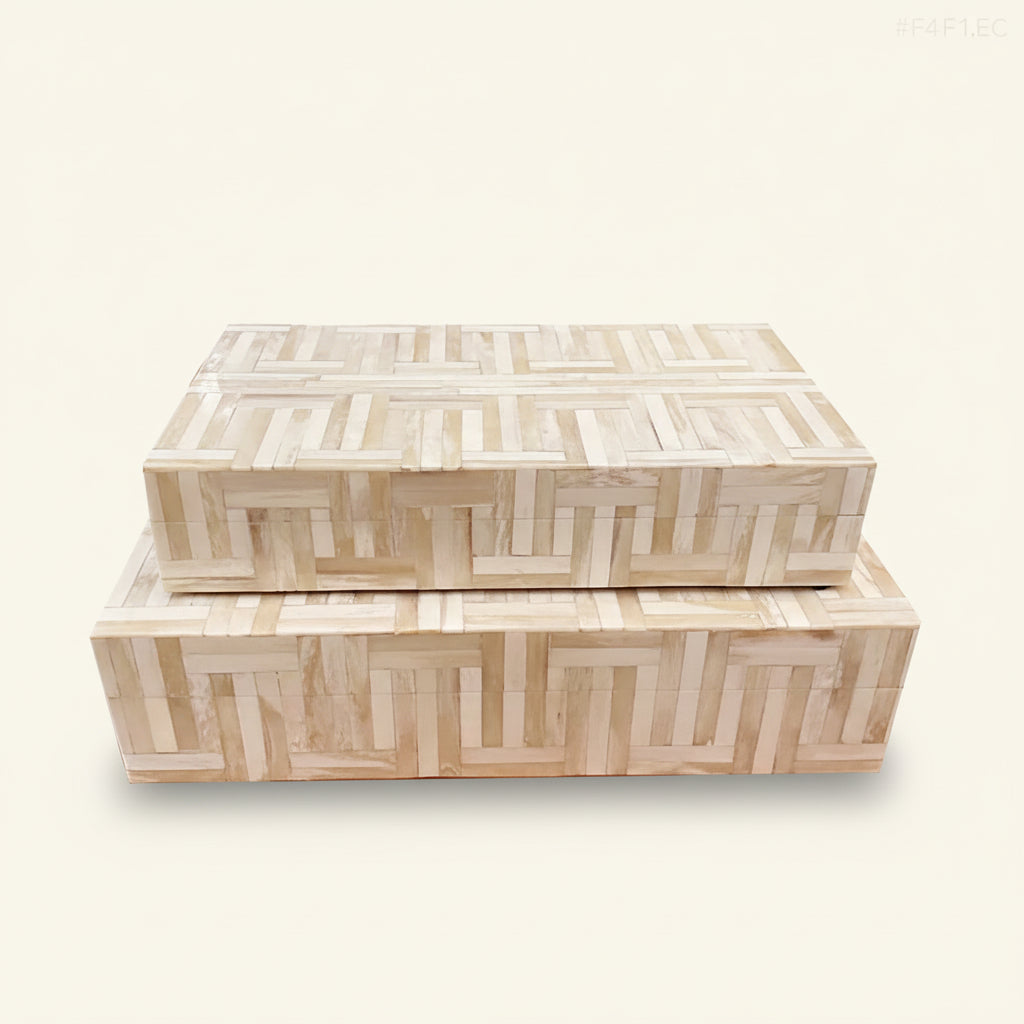 Beige Bone Boxes - Geometric Design