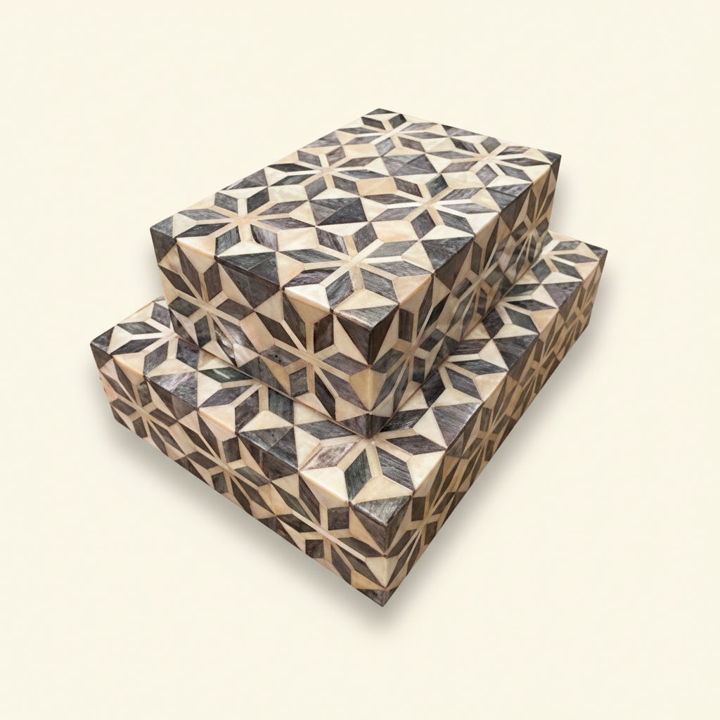 Blue Floral Design Bone Box