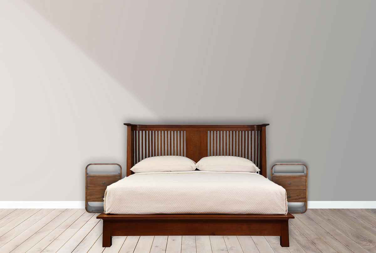 CURVED SIDE TABLE | CHESTNUT | 2 DRAWERS - OPEN SHELF