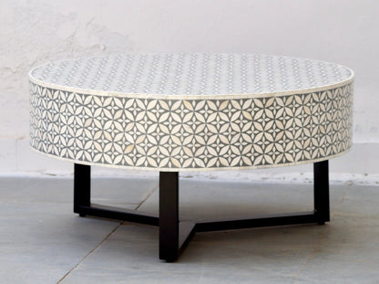 Bone Inlay Round Coffee Table for Home Geometric Pattern Centre Table by Hansa Handicraft