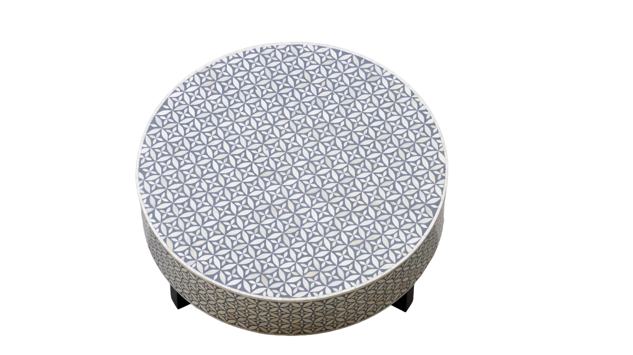 Bone Inlay Round Coffee Table for Home Geometric Pattern Centre Table by Hansa Handicraft