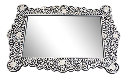 Bone Inlay Mirror Frame Handmade Decor Floral Design Wood Frame Entryway, Hallway, Living Room, Closet Mirror