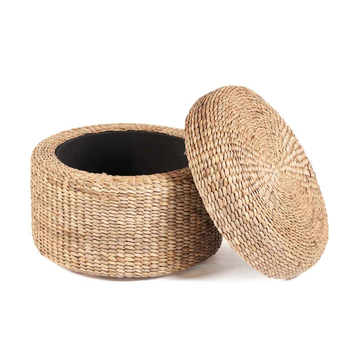 CIRCLE RATTAN STORAGE OTTOMAN | NATURAL