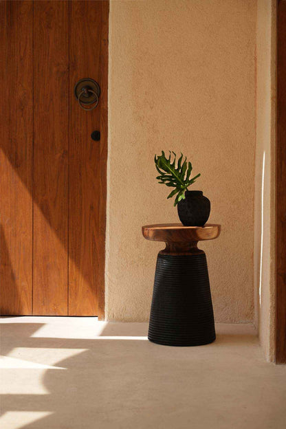 YOUANDME STOOL +SIDE TABLE | NATURAL +BLACK